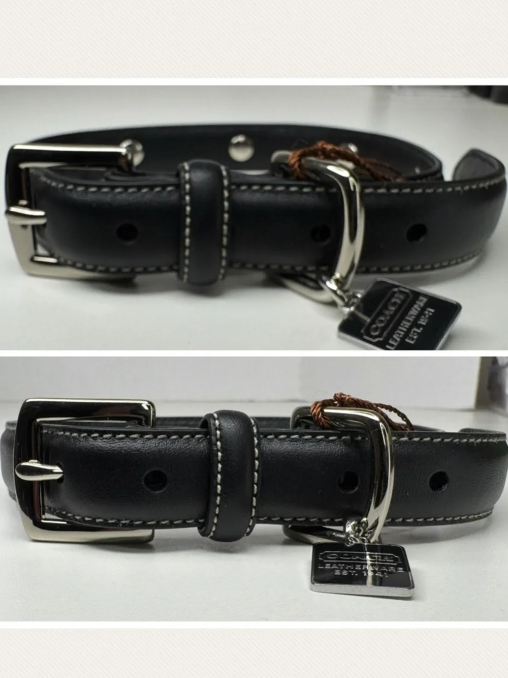 Coach Black Leather Vintage Y2K Bone ID Tag Size S Small 11-13” Dog Collar